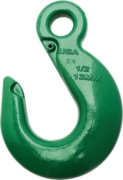 Campbell - 5,700 Lb Capacity, Chain Grade 100, Alloy Steel Eye Hook - 4.34" Reach, 3/4" Eye ID, 6" OAL, Painted Green - Americas Tooling