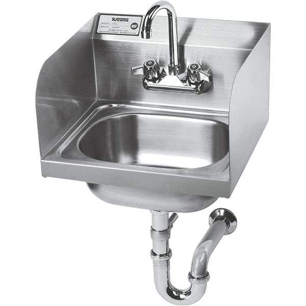 Krowne - 14" Long x 10" Wide Inside, 1 Compartment, Grade 304 Stainless Steel Hand Sink with Side Support - 20 Gauge, 14" Long x 16" Wide x 15" High Outside, 6" Deep - Americas Tooling