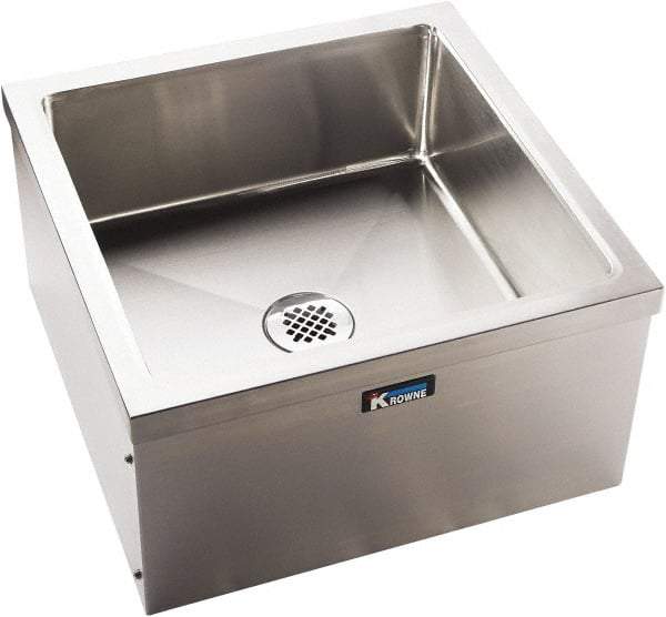 Krowne - 21" Long x 21" Wide Inside, 1 Compartment, Grade 304 Stainless Steel Floor Mop Sink - 18 Gauge, 13" Long x 24" Wide x 24" High Outside, 9" Deep - Americas Tooling