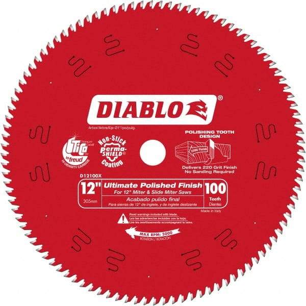 Freud - 12" Diam, 1" Arbor Hole Diam, 100 Tooth Wet & Dry Cut Saw Blade - Carbide-Tipped, Fine Finishing Action, Standard Round Arbor - Americas Tooling