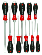 10 Piece - SoftFinish® Cushion Grip Extra Heavy Duty Screwdriver w/ Hex Bolster & Metal Striking Cap Set - #53099 - Includes: Slotted 3.5 - 12.0mm Phillips #1 - 3 - Americas Tooling