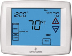 White-Rodgers - 45 to 99°F, 3 Heat, 2 Cool, Universal Touch Screen Programmable Thermostat - 0 to 30 Volts, Horizontal Mount, Electronic Contacts Switch - Americas Tooling