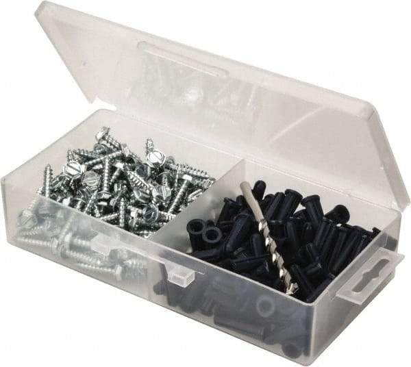 Value Collection - 200 Piece, #10 to 12 Screw, Plastic & Steel Hex Drive Anchor Assortment - Zinc Plated, 1" Long - Americas Tooling