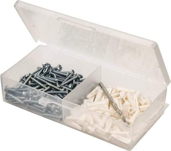 Value Collection - 200 Piece, #8 to 10 Screw, Plastic & Steel Slotted/Phillips Drive Anchor Assortment - Zinc Plated, 7/8" Long - Americas Tooling