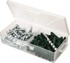 Value Collection - 100 Piece, #14 to 16 Screw, Plastic & Steel Slotted/Phillips Drive Anchor Assortment - Zinc Plated, 1-1/2" Long - Americas Tooling