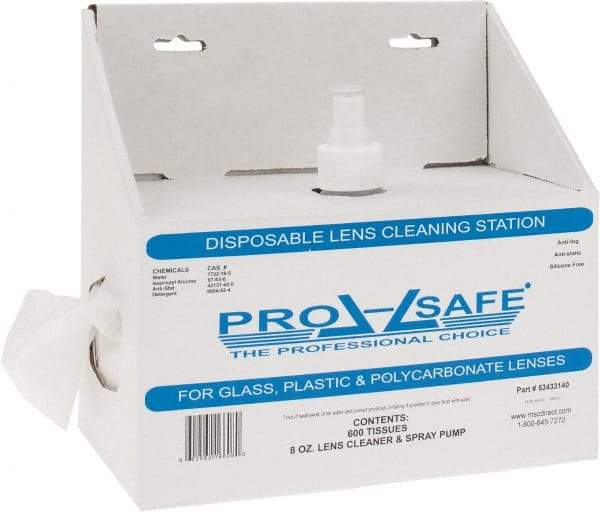 PRO-SAFE - 6 Inch Wide x 3 Inch High x 5 Inch Deep, Cardboard Lens Cleaning Station - 1 Pump, 8 Ounce Capacity Pump, 600 Towelettes, Disposable Station - Americas Tooling