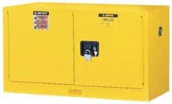 Justrite - 2 Door, 1 Shelf, Yellow Steel Stackable Safety Cabinet for Flammable and Combustible Liquids - 24" High x 43" Wide x 18" Deep, Manual Closing Door, 17 Gal Capacity - Americas Tooling