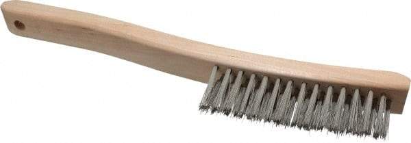 Osborn - 3 Rows x 14 Columns Stainless Steel Scratch Brush - 13-3/4" OAL, 1-1/2" Trim Length, Wood Curved Handle - Americas Tooling