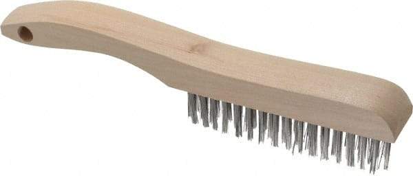 Osborn - 4 Rows x 16 Columns Stainless Steel Scratch Brush - 5-1/4" Brush Length, 10" OAL, 1-1/8" Trim Length, Wood Shoe Handle - Americas Tooling