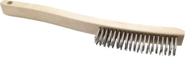 Osborn - 4 Rows x 19 Columns Stainless Steel Scratch Brush - 6" Brush Length, 13-11/16" OAL, 1-1/8" Trim Length, Wood Curved Handle - Americas Tooling