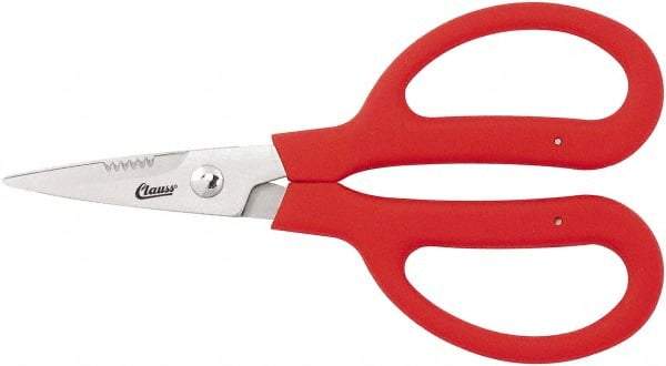 Clauss - 4" LOC, 9-1/4" OAL Stainless Steel Blunt Point Trimmers - Serrated, Plastic Straight Handle, For Paper, Fabric - Americas Tooling