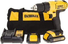 DeWALT - 20 Volt 1/2" Chuck Pistol Grip Handle Cordless Drill - 0-450 & 0-1500 RPM, Single-Sleeve Ratcheting Chuck, Reversible, 2 Lithium-Ion Batteries Included - Americas Tooling