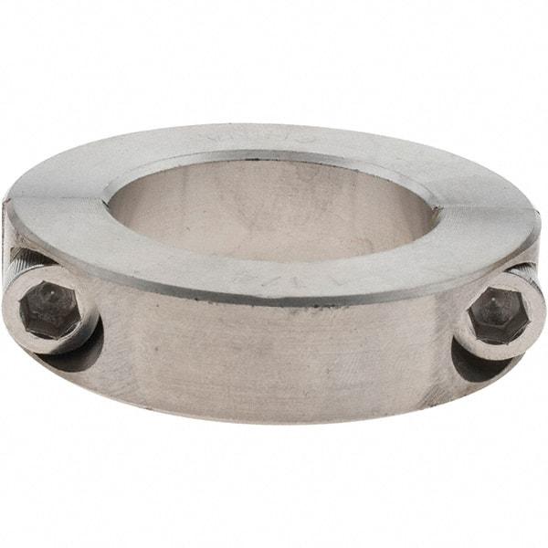 Value Collection - 1-1/4" Bore, Stainless Steel, Two Piece Shaft Collar - 2-1/16" Outside Diam, 1/2" Wide - Americas Tooling