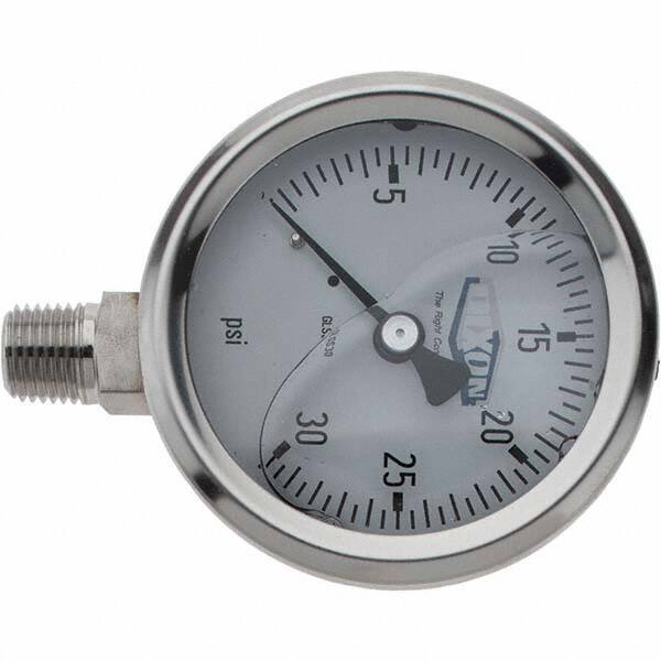 Value Collection - 2-1/2" Dial, 1/4 Thread, 0-30 Scale Range, Pressure Gauge - Lower Connection Mount, Accurate to 2-1-2% of Scale - Americas Tooling