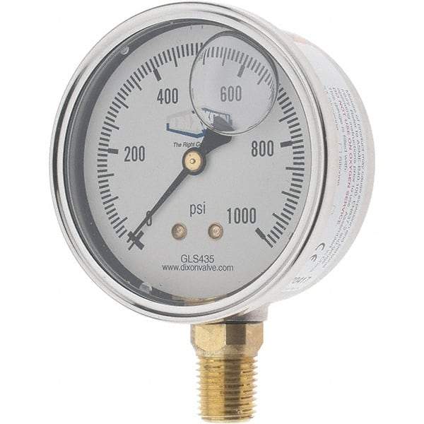 Value Collection - 2-1/2" Dial, 1/4 Thread, 0-1,000 Scale Range, Pressure Gauge - Lower Connection Mount, Accurate to 2-1-2% of Scale - Americas Tooling