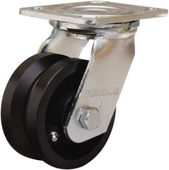 Hamilton - 5" Diam x 2" Wide, Iron Swivel Caster - 800 Lb Capacity, Top Plate Mount, 4" x 4-1/2" Plate, Straight Roller Bearing - Americas Tooling