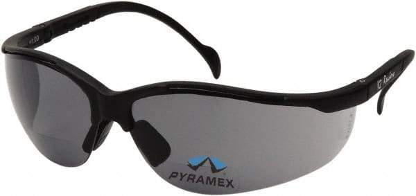 PYRAMEX - +2, Gray Lenses, Scratch Resistant, Framed Magnifying Safety Glasses - UV Protection, Adjustable Temples, Black Nylon Frame, ANSI Z87.1, CSA Z94.3-07 - Americas Tooling