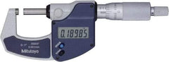 Mitutoyo - 0 to 1" Range, 0" Resolution, Standard Throat, Electronic Outside Micrometer - 0.0001" Accuracy, Ratchet Stop Thimble, Rotating Spindle, SR44 Battery, Includes NIST Traceability Certification - Americas Tooling