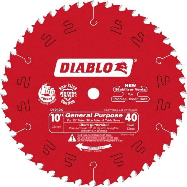 Freud - 10" Diam, 5/8" Arbor Hole Diam, 40 Tooth Wet & Dry Cut Saw Blade - Carbide-Tipped, Standard Round Arbor - Americas Tooling