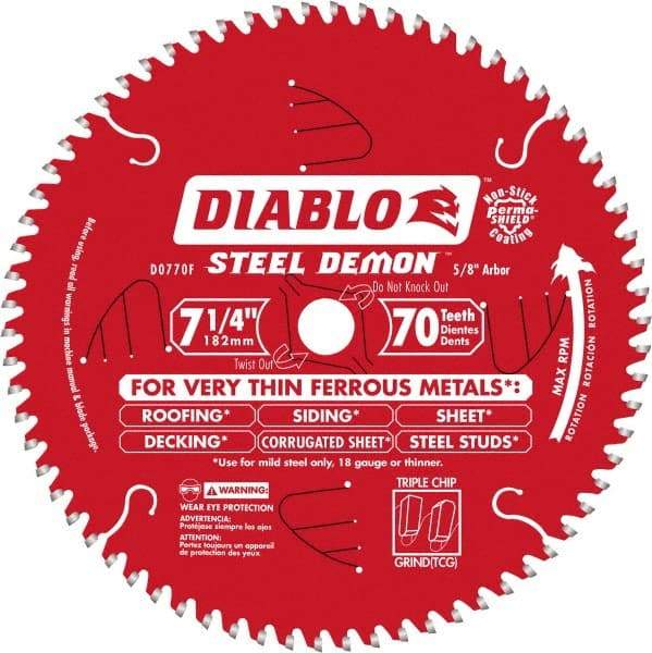 Freud - 7-1/4" Diam, 5/8" Arbor Hole Diam, 70 Tooth Wet & Dry Cut Saw Blade - Carbide-Tipped, Standard Round Arbor - Americas Tooling