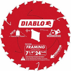 Freud - 7-1/4" Diam, 5/8" Arbor Hole Diam, 24 Tooth Wet & Dry Cut Saw Blade - Carbide-Tipped, Standard Round Arbor - Americas Tooling