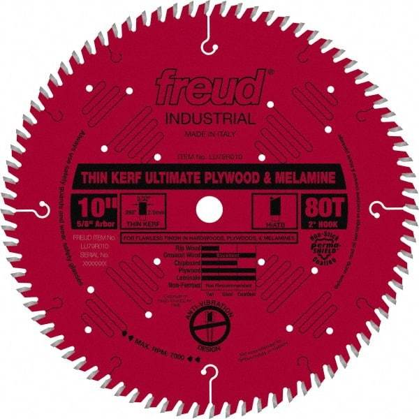 Freud - 10" Diam, 5/8" Arbor Hole Diam, 80 Tooth Wet & Dry Cut Saw Blade - Carbide-Tipped, Standard Round Arbor - Americas Tooling