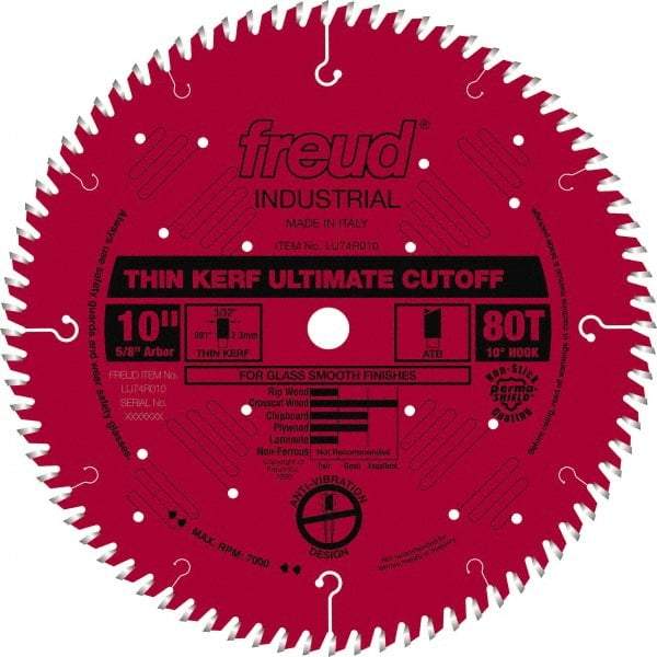 Freud - 10" Diam, 5/8" Arbor Hole Diam, 80 Tooth Wet & Dry Cut Saw Blade - Carbide-Tipped, Standard Round Arbor - Americas Tooling