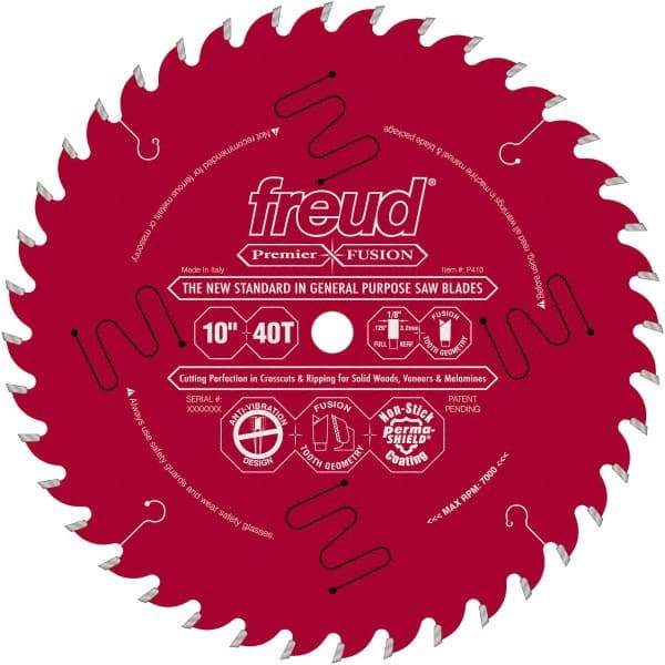 Freud - 10" Diam, 5/8" Arbor Hole Diam, 40 Tooth Wet & Dry Cut Saw Blade - Carbide-Tipped, Standard Round Arbor - Americas Tooling