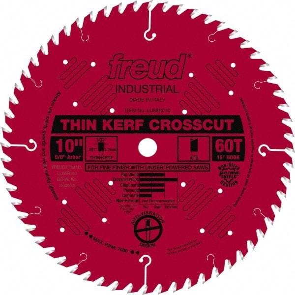 Freud - 10" Diam, 5/8" Arbor Hole Diam, 60 Tooth Wet & Dry Cut Saw Blade - Carbide-Tipped, Standard Round Arbor - Americas Tooling