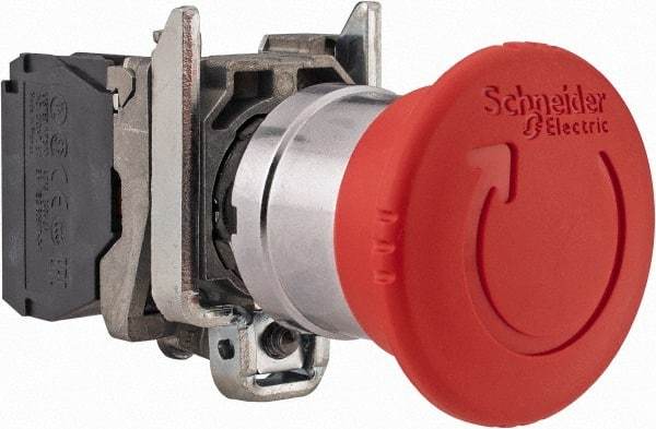 Schneider Electric - 22mm Mount Hole, Extended Mushroom Head, Pushbutton Switch Only - Round, Red Pushbutton, Nonilluminated, Trigger Action, Off, Shock and Vibration Resistant - Americas Tooling