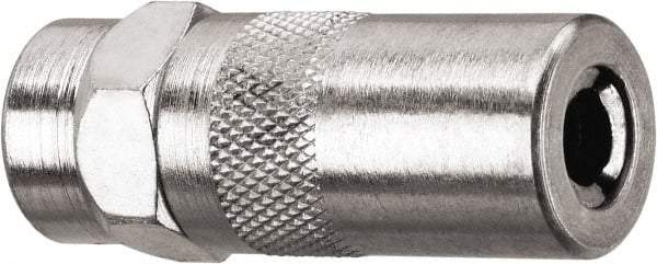 DeWALT - 10,000 Operating psi, 2" Long, 1/8 Thread, Nickel Plated Brass Fixed Grease Gun Coupler - NPT Thread, 10,000 psi Burst Pressure, Silver - Americas Tooling