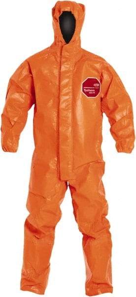 Dupont - Size 4XL Film Laminate Chemical Resistant Flame Resistant/Retardant Coveralls - Orange, Hook & Loop, Storm Flap & Zipper Closure, Elastic Cuffs, Elastic Ankles - Americas Tooling