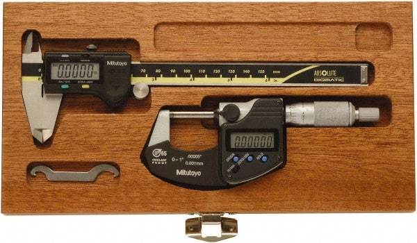 Mitutoyo - 4 Piece, Caliberated Machinist Caliper and Micrometer Tool Kit - 0 to 6 Inch Caliper, 0.0005 Inch Caliper Resoluion, 0 to 1 Inch Micrometer, 0.0001 Inch Graduation, 0.0005 Inch Resoluion - Americas Tooling