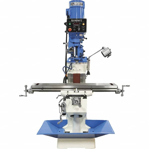 Summit - 9" Table Width x 49" Table Length, Electronic Variable Speed Control, 3 Phase Knee Milling Machine - R8 Spindle Taper, 3 hp - Americas Tooling