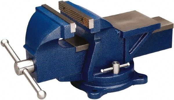 Wilton - 5" Jaw Width, 5" Opening Capacity, 2-1/2" Throat Depth, Steel Swivel Bench Vise - Bolt Down Base Attachment - Americas Tooling