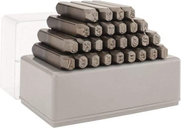 C.H. Hanson - 27 Piece, 1/4" Character Steel Stamp Set - Letters, Low Stress Round Face Full - Americas Tooling