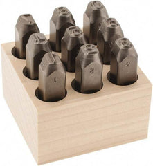 C.H. Hanson - 9 Piece, 3/8" Character Steel Stamp Set - Figures, Low Stress Round Face Full - Americas Tooling