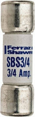 Ferraz Shawmut - 600 VAC, 0.75 Amp, Fast-Acting Ferrule Fuse - Clip Mount, 1-3/8" OAL, 100 at AC kA Rating, 13/32" Diam - Americas Tooling