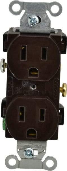 Hubbell Wiring Device-Kellems - 125 VAC, 15 Amp, 5-15R NEMA Configuration, Brown, Specification Grade, Self Grounding Duplex Receptacle - 1 Phase, 2 Poles, 3 Wire, Flush Mount - Americas Tooling