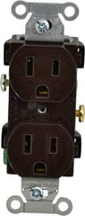 Hubbell Wiring Device-Kellems - 125 VAC, 15 Amp, 5-15R NEMA Configuration, Brown, Specification Grade, Self Grounding Duplex Receptacle - 1 Phase, 2 Poles, 3 Wire, Flush Mount - Americas Tooling