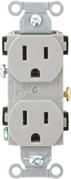 Hubbell Wiring Device-Kellems - 125 VAC, 15 Amp, 5-15R NEMA Configuration, Gray, Specification Grade, Self Grounding Duplex Receptacle - 1 Phase, 2 Poles, 3 Wire, Flush Mount - Americas Tooling