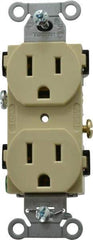 Hubbell Wiring Device-Kellems - 125 VAC, 15 Amp, 5-15R NEMA Configuration, Ivory, Specification Grade, Self Grounding Duplex Receptacle - 1 Phase, 2 Poles, 3 Wire, Flush Mount - Americas Tooling