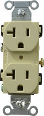 Hubbell Wiring Device-Kellems - 125 VAC, 20 Amp, 5-20R NEMA Configuration, Ivory, Specification Grade, Self Grounding Duplex Receptacle - 1 Phase, 2 Poles, 3 Wire, Flush Mount - Americas Tooling