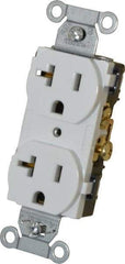 Hubbell Wiring Device-Kellems - 125 VAC, 20 Amp, 5-20R NEMA Configuration, White, Specification Grade, Self Grounding Duplex Receptacle - 1 Phase, 2 Poles, 3 Wire, Flush Mount - Americas Tooling