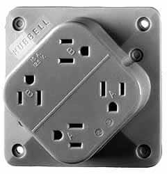 Hubbell Wiring Device-Kellems - 125 VAC, 15 Amp, 5-15R NEMA Configuration, Brown, Hospital Grade, Self Grounding Fourplex Receptacle - 1 Phase, 2 Poles, 3 Wire, Flush Mount, Impact Resistant - Americas Tooling