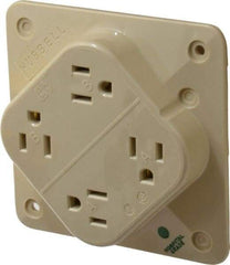 Hubbell Wiring Device-Kellems - 125 VAC, 15 Amp, 5-15R NEMA Configuration, Ivory, Hospital Grade, Self Grounding Fourplex Receptacle - 1 Phase, 2 Poles, 3 Wire, Flush Mount, Impact Resistant - Americas Tooling