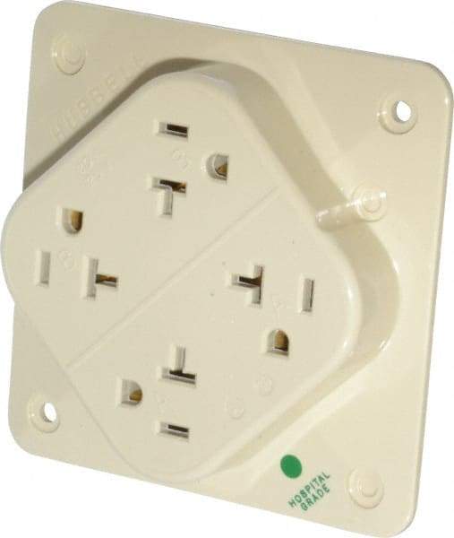 Hubbell Wiring Device-Kellems - 125 VAC, 20 Amp, 5-20R NEMA Configuration, Ivory, Hospital Grade, Self Grounding Fourplex Receptacle - 1 Phase, 2 Poles, 3 Wire, Flush Mount, Impact Resistant - Americas Tooling