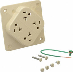 Hubbell Wiring Device-Kellems - 125 VAC, 20 Amp, 5-20R NEMA Configuration, Ivory, Specification Grade, Self Grounding Fourplex Receptacle - 1 Phase, 2 Poles, 3 Wire, Flush Mount, Impact Resistant - Americas Tooling