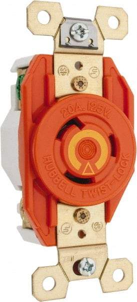 Hubbell Wiring Device-Kellems - 125 VAC, 20 Amp, 5-20R NEMA Configuration, Orange, Industrial Grade, Isolated Ground Single Receptacle - 1 Phase, 2 Poles, 3 Wire, Flush Mount - Americas Tooling