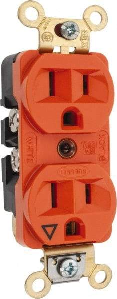 Hubbell Wiring Device-Kellems - 125 VAC, 15 Amp, 5-15R NEMA Configuration, Orange, Specification Grade, Isolated Ground Duplex Receptacle - 1 Phase, 2 Poles, 3 Wire, Flush Mount, Corrosion, Heat and Impact Resistant - Americas Tooling